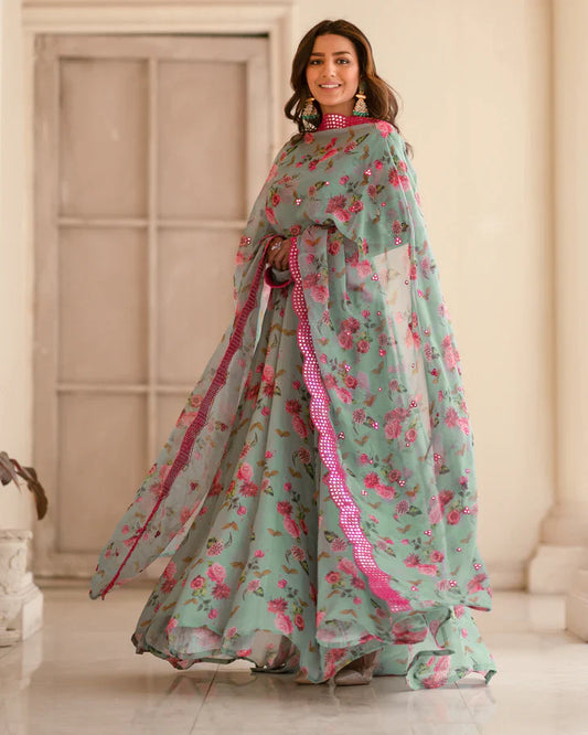 DESIGNER READYMADE GOWN AND Dupatta SINON FABRIC SUIT SET