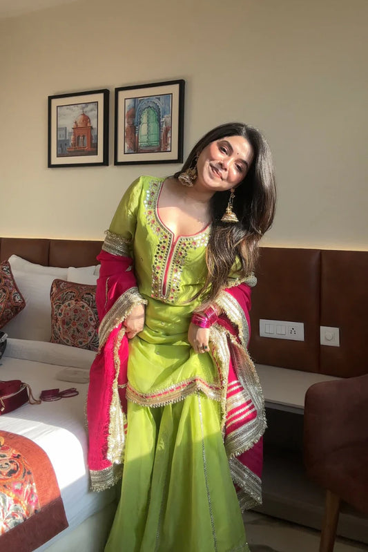 Parrot Green Colors Sharara Suit Set