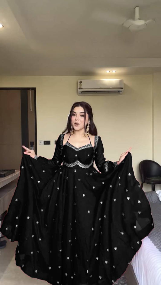 Devra Black Anarkali Premium Suit Set