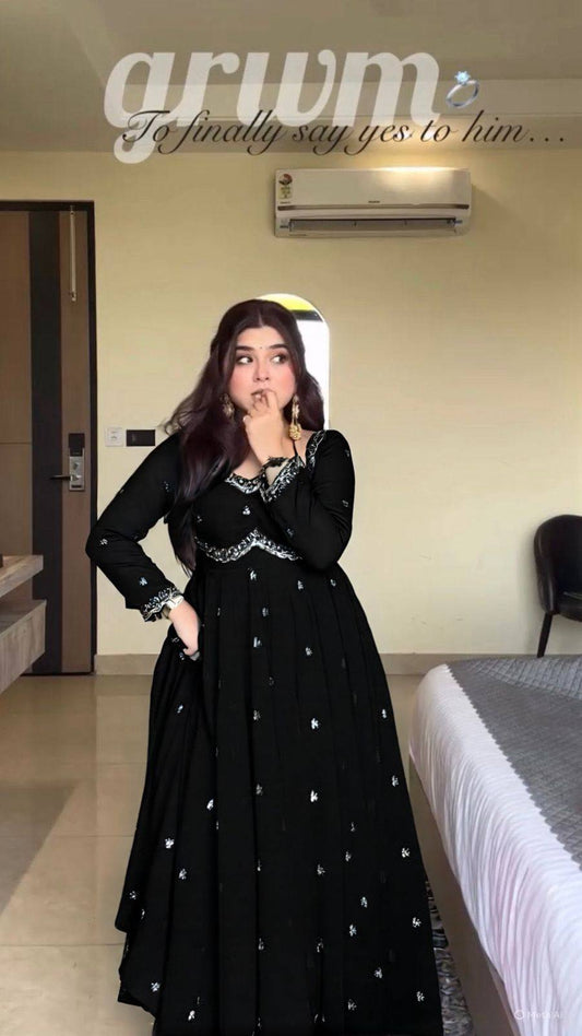 Devra Black Anarkali Premium Suit Set