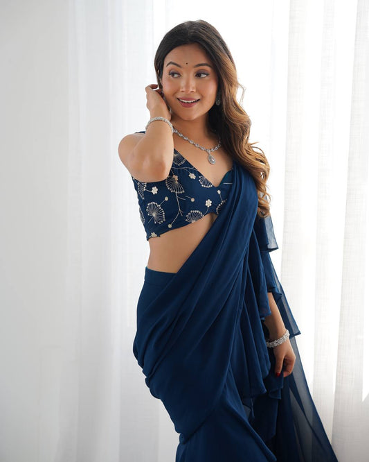 Tea Blue Georgette Saree