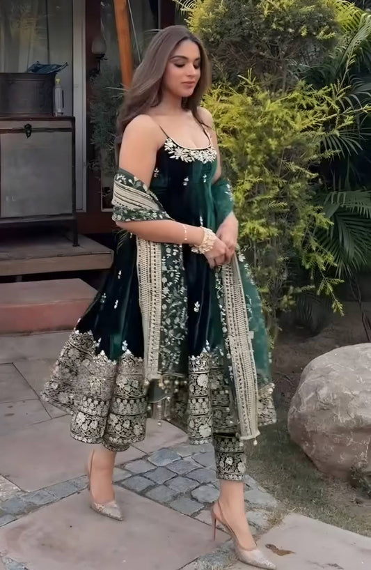 Alveera Premium Quality Maroon Anarkali Suit Set (Green)