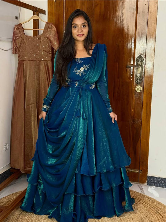 3 in 1 Style Traditional Stitched Rama Color Lehenga Set