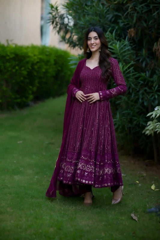 Nravya purple embroidered suit set