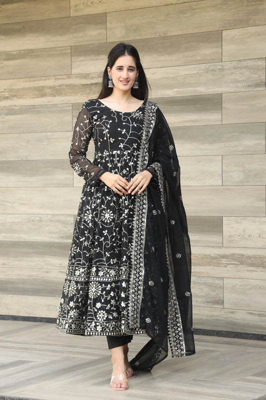 DAMINI'S BLACK COLOURED ANARKALI SUIT SET