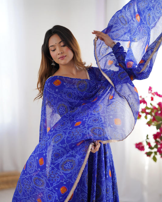 Royal Blue Bandhej Kurta Set