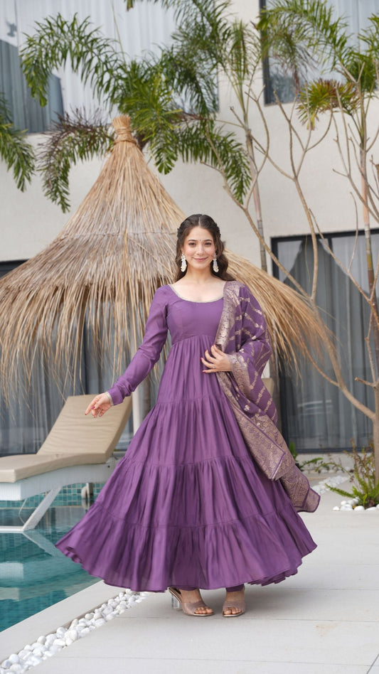 Premium Quality Roman Silk Gown Anarkali Suit Set