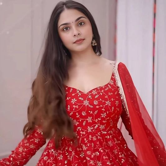 Mocha Red Colour Premium Anarkali Suit Set