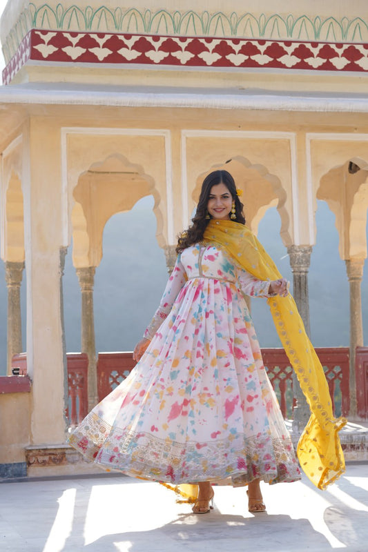 White Multi Anarkali Suit Set