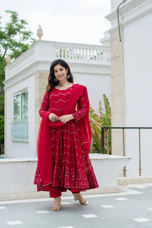 BUFANI MAROON EMBROIDERED GEORGETTE SUIT SET