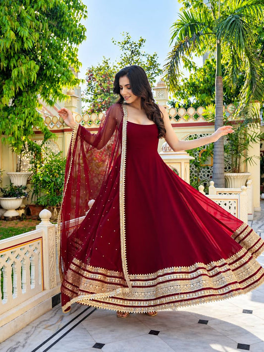 Designer Anarkali Suit is luxury clothing Considered to be high quality Made by Thread-Sequins Embroidery. This is Made for Desirable Women's who deserve it
