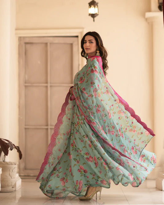 DESIGNER READYMADE GOWN AND Dupatta SINON FABRIC SUIT SET