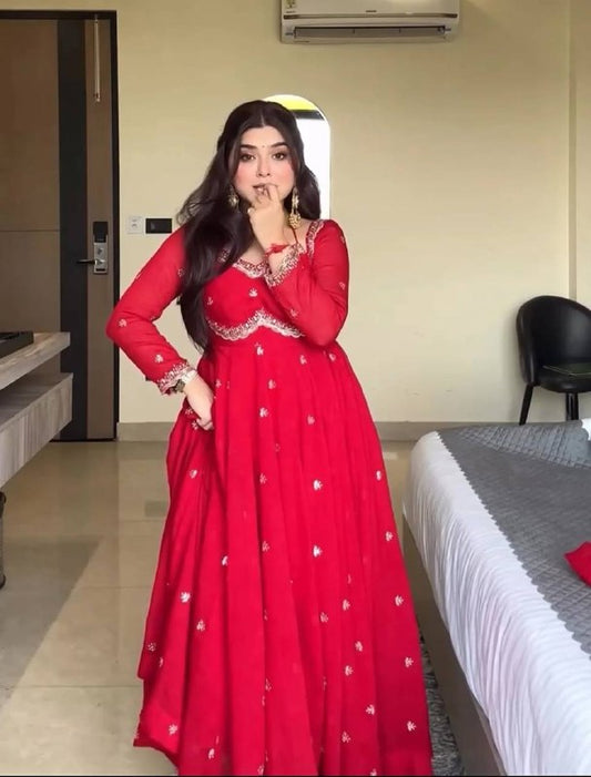 Classic Red Karva Chauth Special Anarkali Suit Set