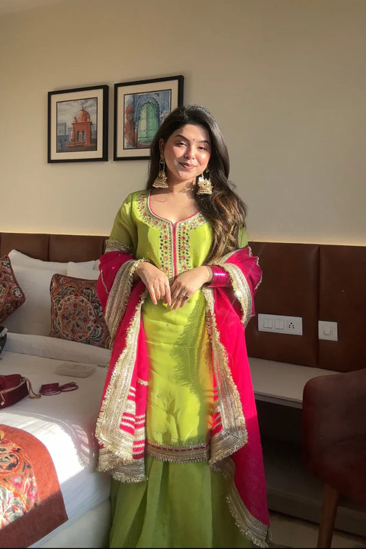 Parrot Green Colors  Sharara Suit Set