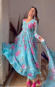 ANISKA SKY BLUE FLORAL PRINT ORGANZA SUIT SET
