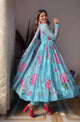 ANISKA SKY BLUE FLORAL PRINT ORGANZA SUIT SET
