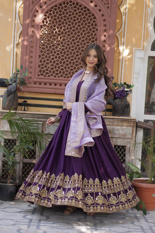 Daisy Purple Designer Embroidered Zari Sequins Work Gown
