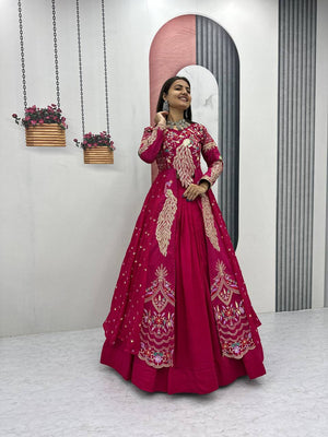 Peacock Design Heavy Traditional Crop Top with Shrug (Pink)