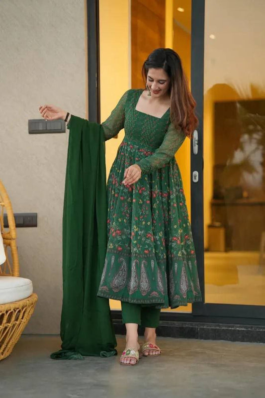 Sathiya Premium Quality Green Anarkali Suit Set