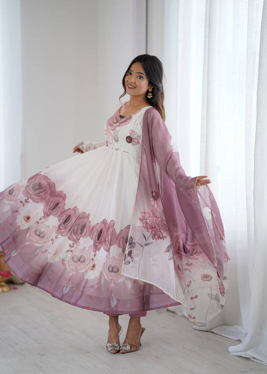 Pink Flower Organza Suit Set