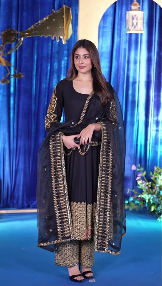 Priya Black Rayon Anarkali Suit Set