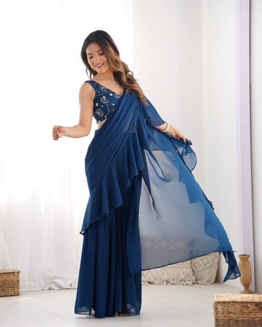 Tea Blue Georgette Saree
