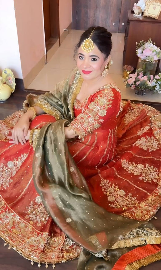 Orange Embroidery Premium Quality Anarkali Suit Set