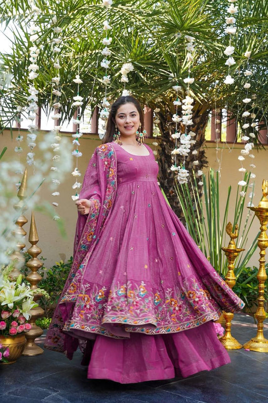 Dark Onion Crunchy Silk Anarkali Plazo Suit Set