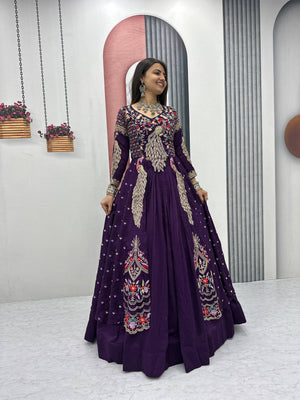 Peacock Design Heavy Traditional Crop Top with Shrug (Purple)