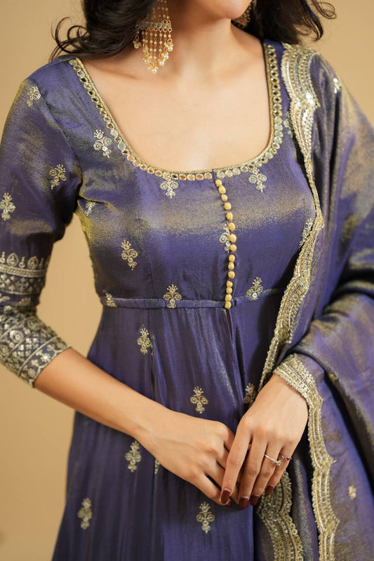 Sakhi Grey Cosmo Slik Anarkali Suit With Skirt