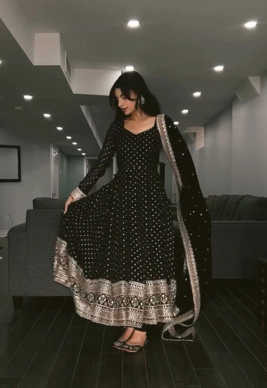 Black Coloured Anarkali Suit Set
