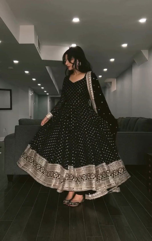 Black Coloured Anarkali Suit Set