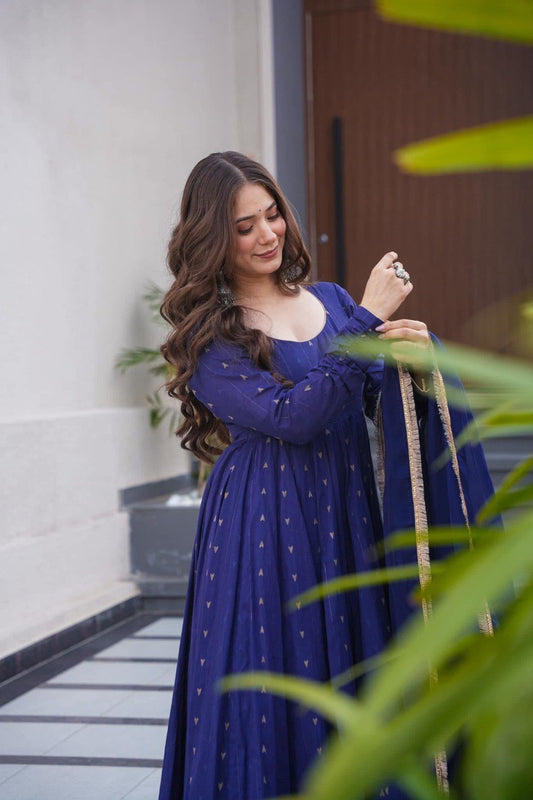 Vidhya Blue Colour Cotton Anarkali Suit Set