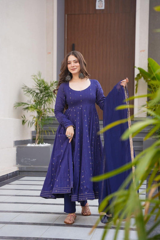 Vidhya Blue Colour Cotton Anarkali Suit Set