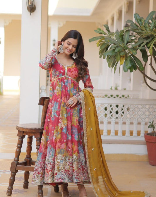 NIHARIKA READYMADE ALIA CUT GOWN WITH DUPATTA SET