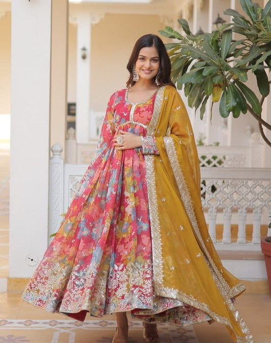 NIHARIKA READYMADE ALIA CUT GOWN WITH DUPATTA SET