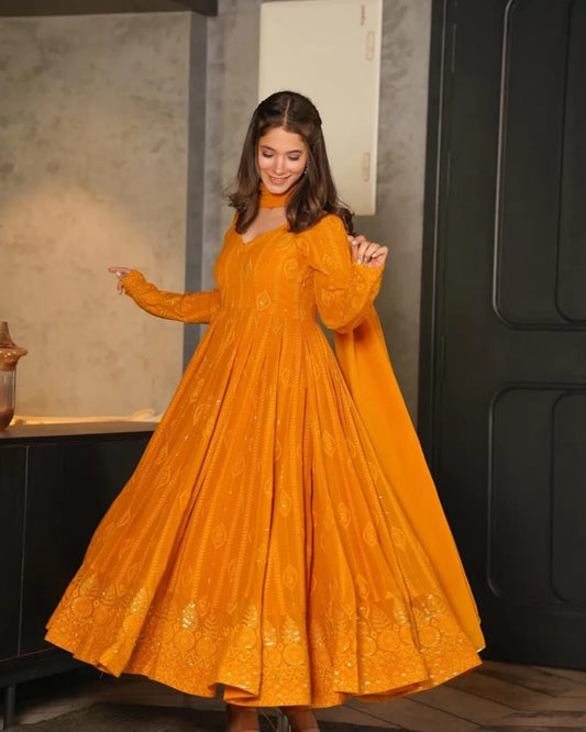Mustard Premium Quality Anarkali Suit Set
