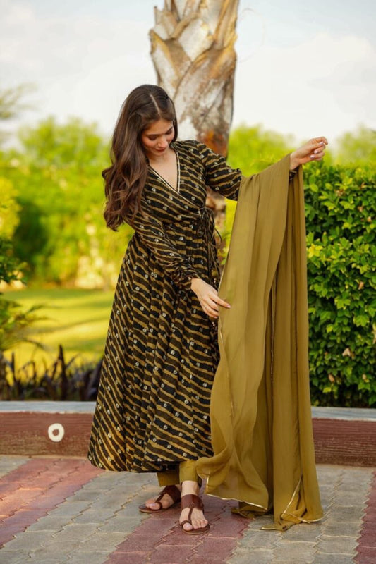 Daisy Rayon Mustered Green Coloured Suit Set