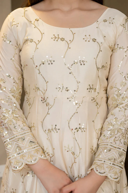 Premium Ivory Royal Zari Work Kali Cut Anarkali Suit Set