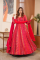 MASLIN FULL FLAIR WITH KALI PATTERN AND CANVAS PATTA WITH DUPPTA SET READY TO WEAR
