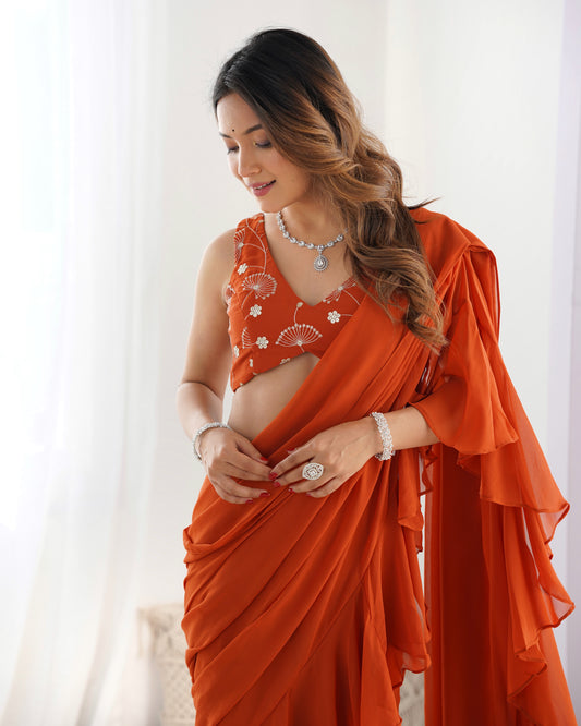 Rust Georgette Saree