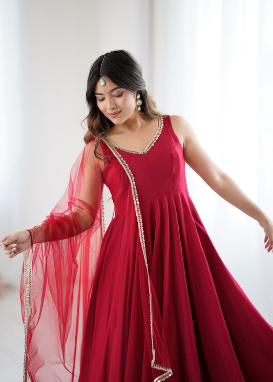 Nitya Maroon Color Anarkali Suit Set