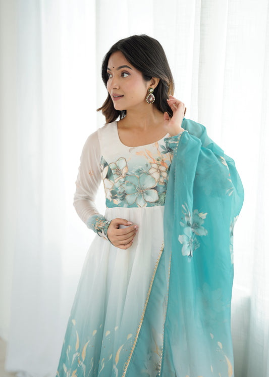 Piyu Aqua Blue Anarkali Suit Set