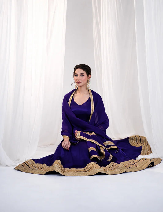 Purple Embroidered Anarkali Gown Set 6132