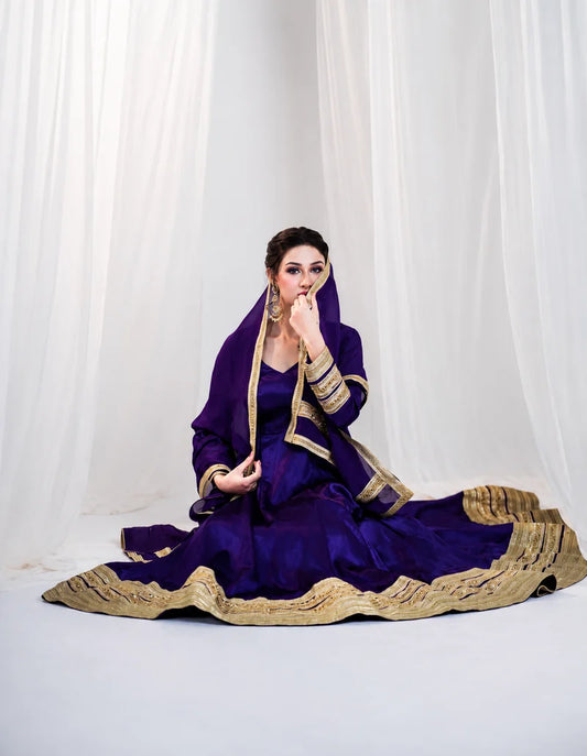 Purple Embroidered Anarkali Gown Set 6132