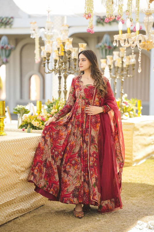 MALTI COLOUR  DIGITAL PRINTED ANARKALI SUIT SET