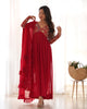 NAIRA CUT RED EMBROIDERY KURTA SET