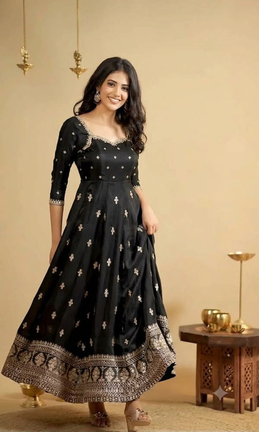 Black Cosmo Slit Anarkali Premium Suit Set