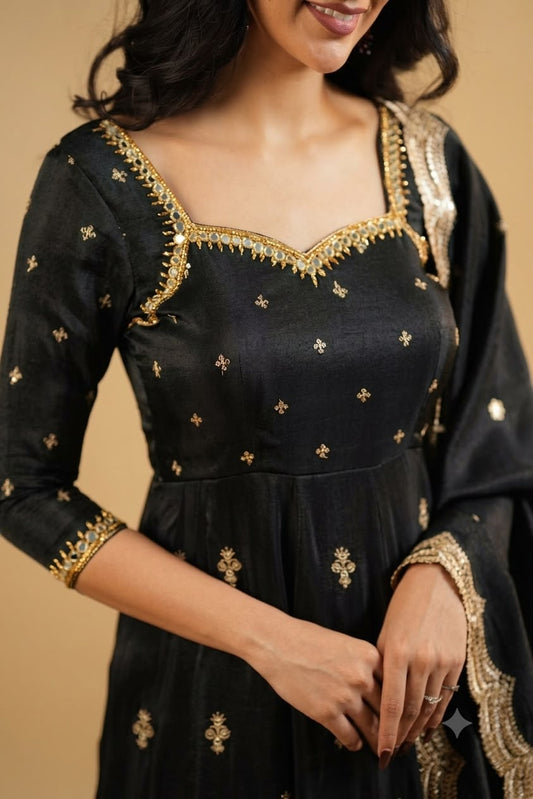 Black Cosmo Slit Anarkali Premium Suit Set