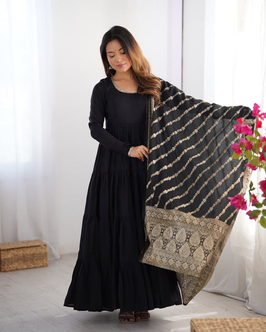 Black Chanderi Kurta Set
